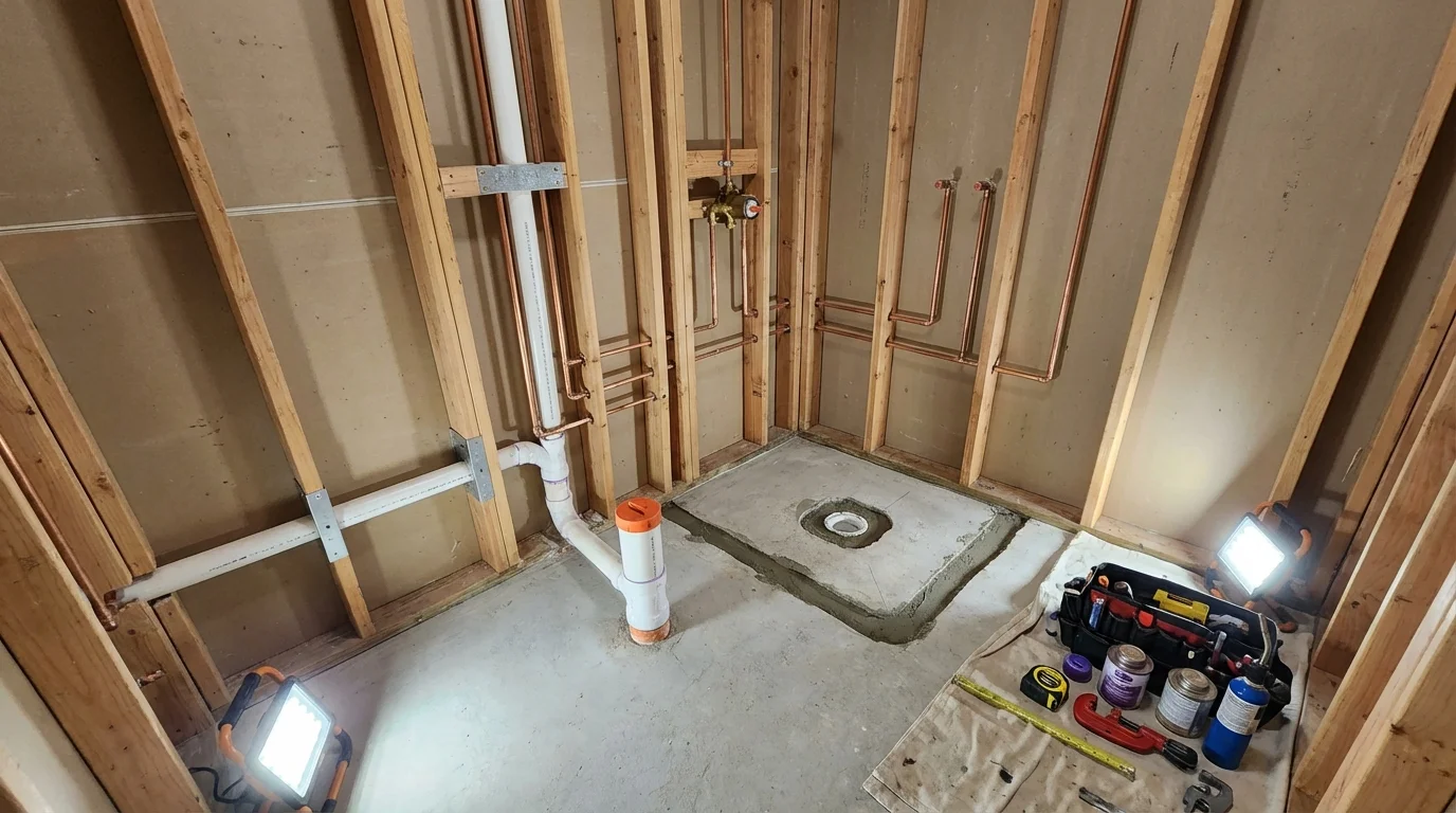 Bathroom rough-in plumbing during remodel by Johns Plumbing LLC in Blackshear