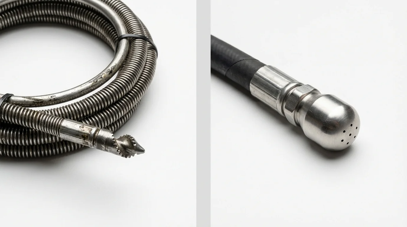 Drain snake cable and hydro jetting nozzle used for drain cleaning in Blackshear, GA